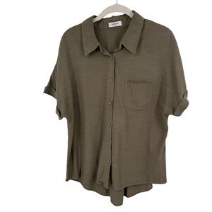 APRAW Button-up Shirt Mens Short Sleeve Cotton Lightweight Size Medium Green